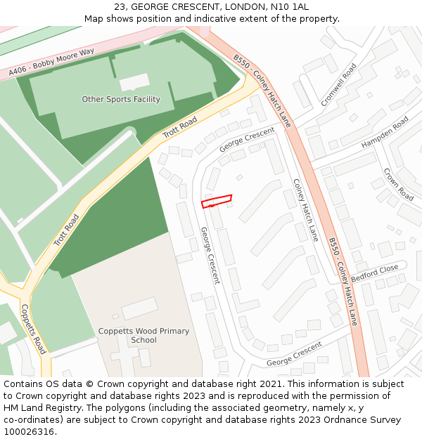 23, GEORGE CRESCENT, LONDON, N10 1AL: Location map and indicative extent of plot