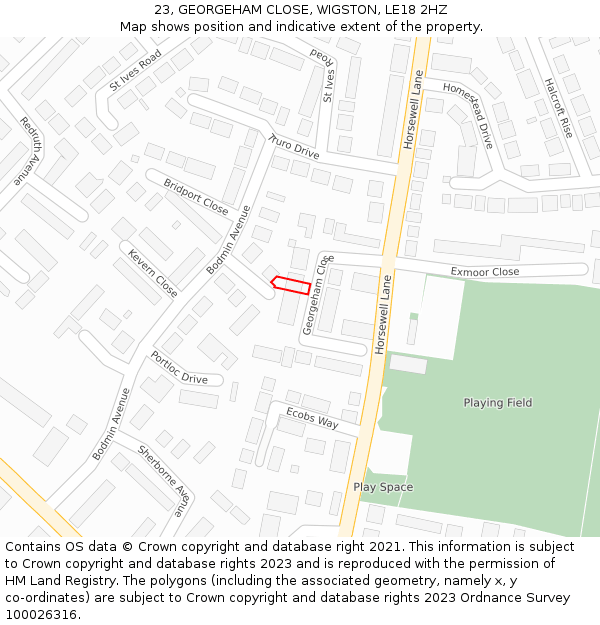 23, GEORGEHAM CLOSE, WIGSTON, LE18 2HZ: Location map and indicative extent of plot