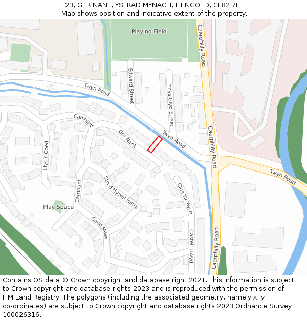 23, GER NANT, YSTRAD MYNACH, HENGOED, CF82 7FE: Location map and indicative extent of plot