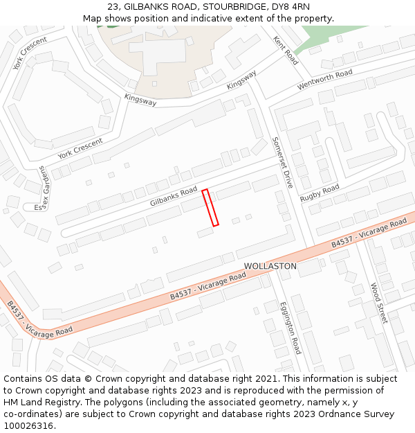 23, GILBANKS ROAD, STOURBRIDGE, DY8 4RN: Location map and indicative extent of plot