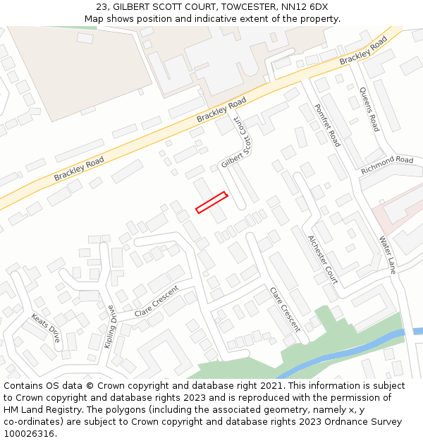 23, GILBERT SCOTT COURT, TOWCESTER, NN12 6DX: Location map and indicative extent of plot