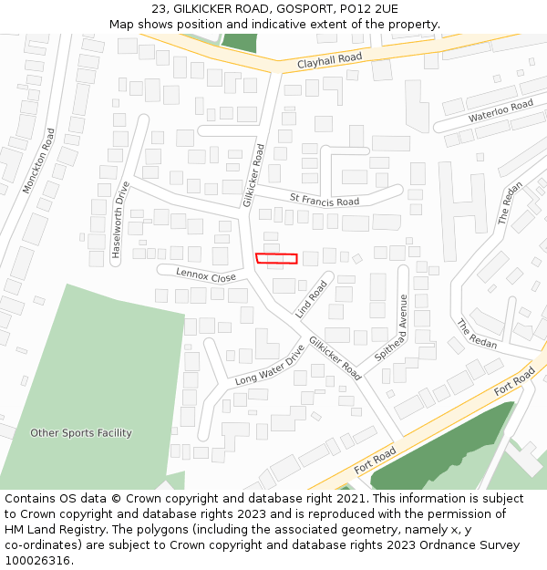 23, GILKICKER ROAD, GOSPORT, PO12 2UE: Location map and indicative extent of plot