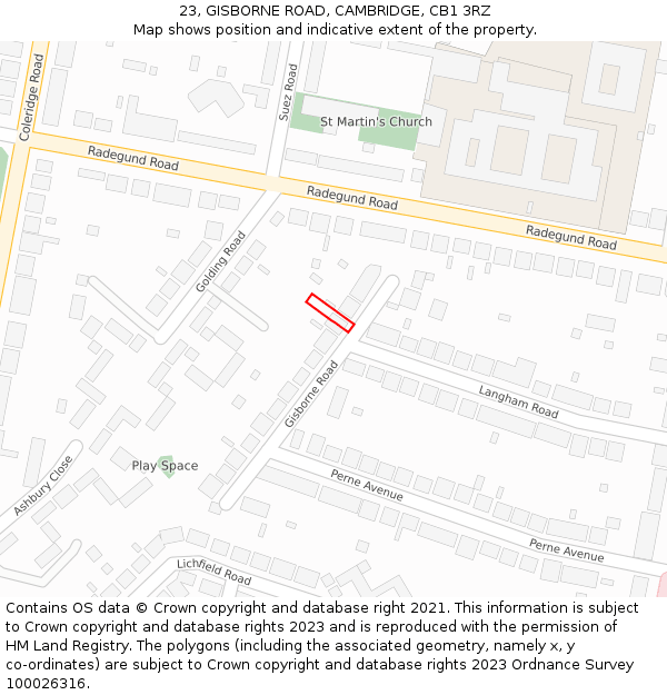 23, GISBORNE ROAD, CAMBRIDGE, CB1 3RZ: Location map and indicative extent of plot