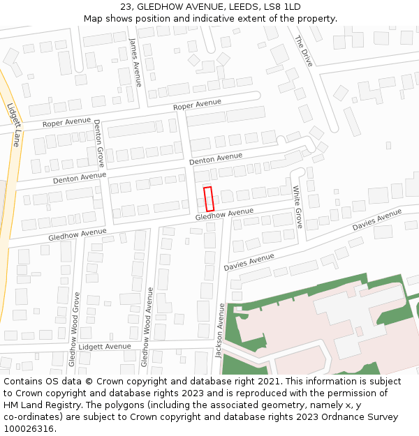 23, GLEDHOW AVENUE, LEEDS, LS8 1LD: Location map and indicative extent of plot