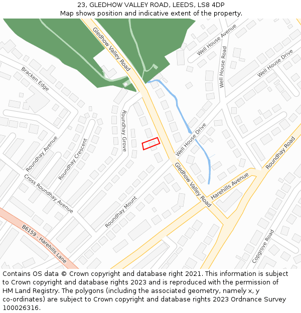 23, GLEDHOW VALLEY ROAD, LEEDS, LS8 4DP: Location map and indicative extent of plot