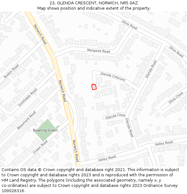 23, GLENDA CRESCENT, NORWICH, NR5 0AZ: Location map and indicative extent of plot
