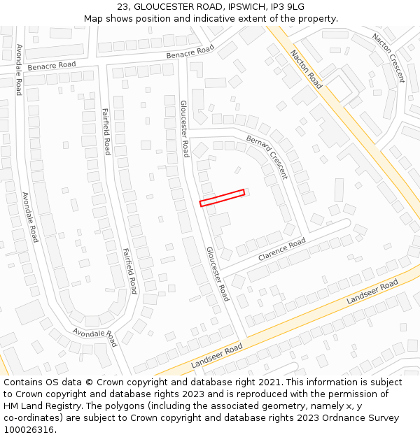 23, GLOUCESTER ROAD, IPSWICH, IP3 9LG: Location map and indicative extent of plot