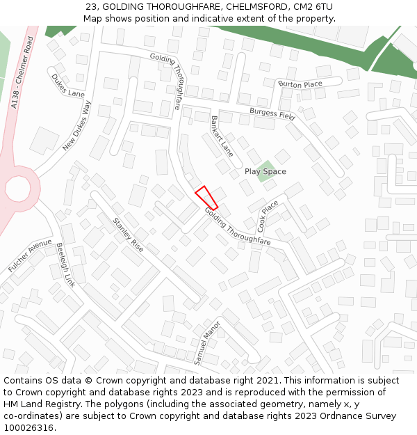 23, GOLDING THOROUGHFARE, CHELMSFORD, CM2 6TU: Location map and indicative extent of plot