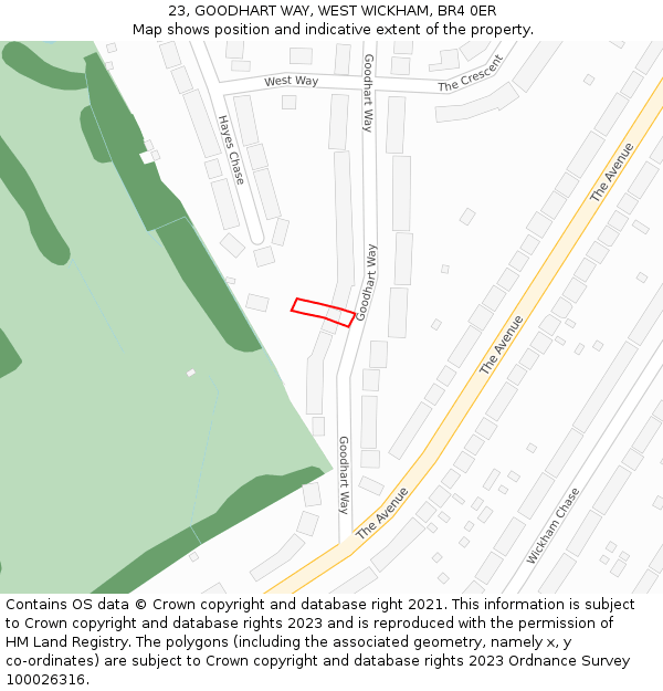 23, GOODHART WAY, WEST WICKHAM, BR4 0ER: Location map and indicative extent of plot