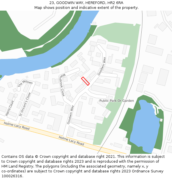 23, GOODWIN WAY, HEREFORD, HR2 6RA: Location map and indicative extent of plot
