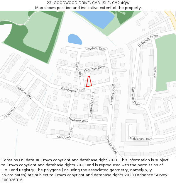 23, GOODWOOD DRIVE, CARLISLE, CA2 4QW: Location map and indicative extent of plot
