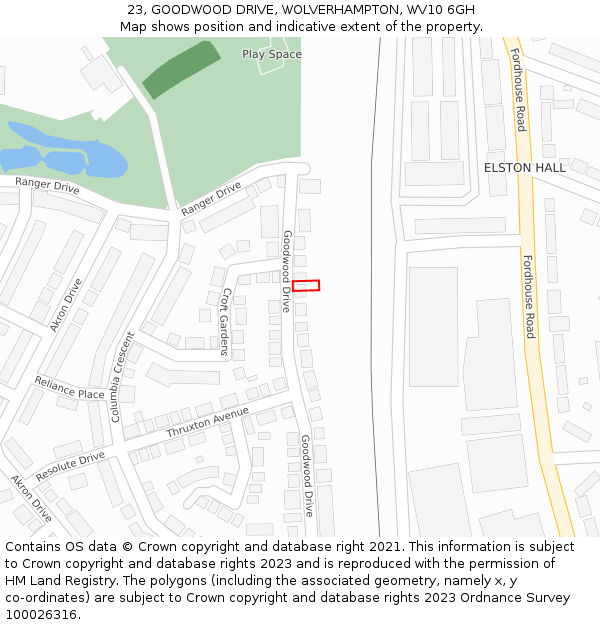23, GOODWOOD DRIVE, WOLVERHAMPTON, WV10 6GH: Location map and indicative extent of plot