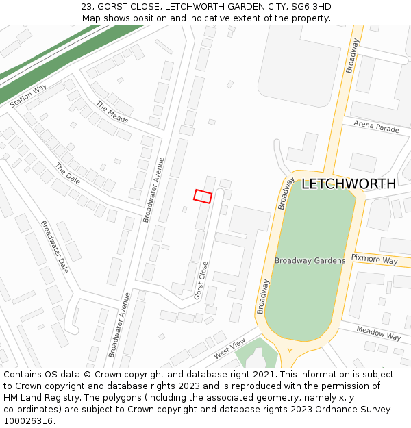 23, GORST CLOSE, LETCHWORTH GARDEN CITY, SG6 3HD: Location map and indicative extent of plot