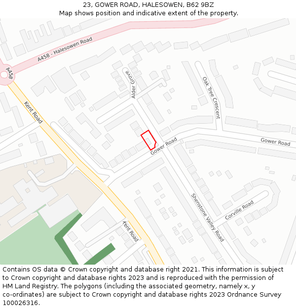 23, GOWER ROAD, HALESOWEN, B62 9BZ: Location map and indicative extent of plot
