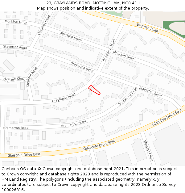23, GRAYLANDS ROAD, NOTTINGHAM, NG8 4FH: Location map and indicative extent of plot