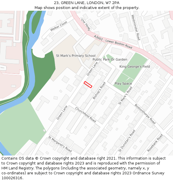 23, GREEN LANE, LONDON, W7 2PA: Location map and indicative extent of plot