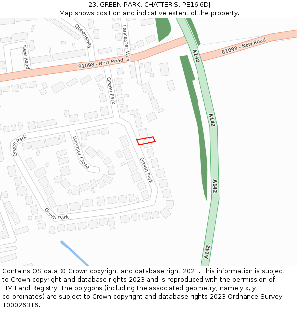 23, GREEN PARK, CHATTERIS, PE16 6DJ: Location map and indicative extent of plot