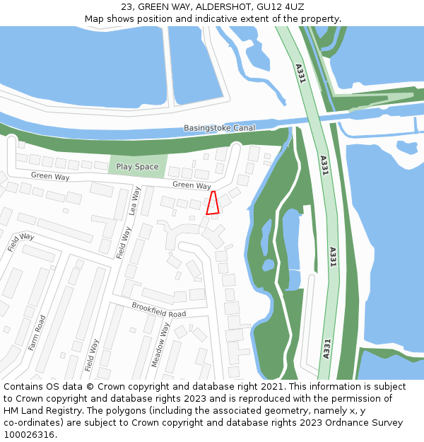 23, GREEN WAY, ALDERSHOT, GU12 4UZ: Location map and indicative extent of plot
