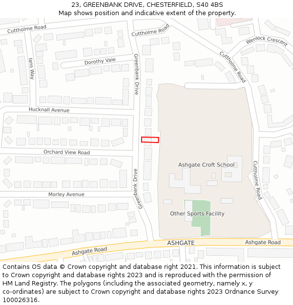 23, GREENBANK DRIVE, CHESTERFIELD, S40 4BS: Location map and indicative extent of plot