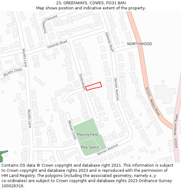 23, GREENWAYS, COWES, PO31 8AN: Location map and indicative extent of plot