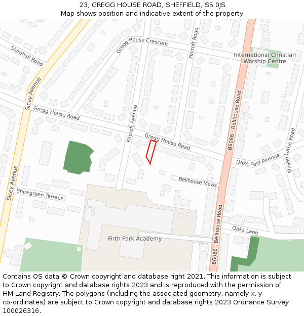 23, GREGG HOUSE ROAD, SHEFFIELD, S5 0JS: Location map and indicative extent of plot