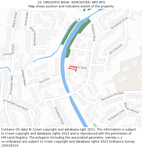 23, GREGORYS BANK, WORCESTER, WR3 8PG: Location map and indicative extent of plot