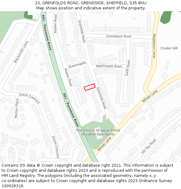 23, GRENFOLDS ROAD, GRENOSIDE, SHEFFIELD, S35 8NU: Location map and indicative extent of plot