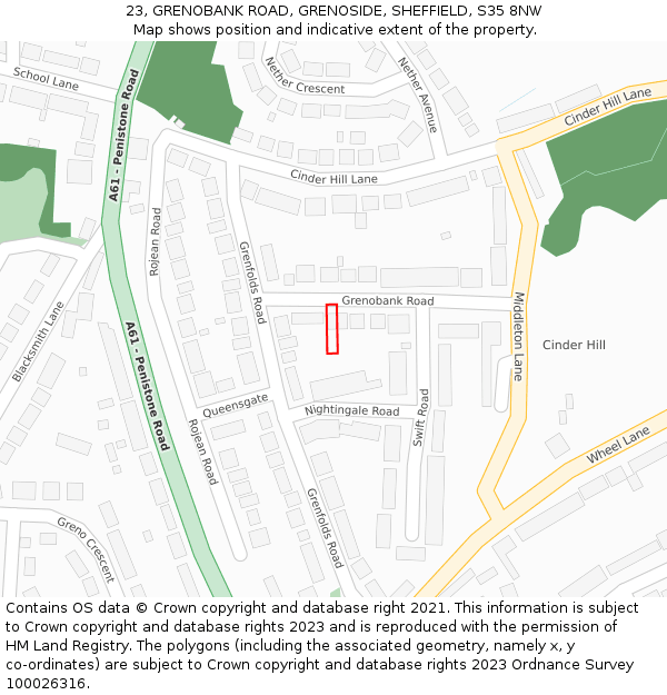 23, GRENOBANK ROAD, GRENOSIDE, SHEFFIELD, S35 8NW: Location map and indicative extent of plot