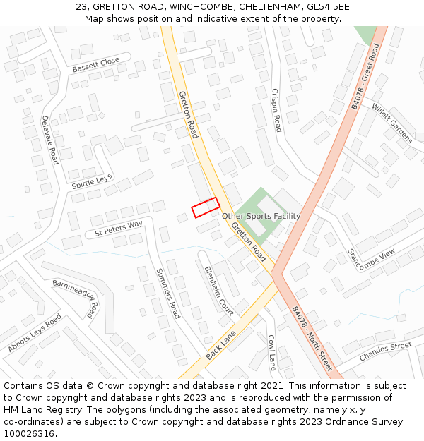 23, GRETTON ROAD, WINCHCOMBE, CHELTENHAM, GL54 5EE: Location map and indicative extent of plot