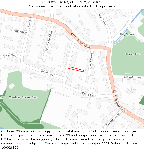 23, GROVE ROAD, CHERTSEY, KT16 9DN: Location map and indicative extent of plot
