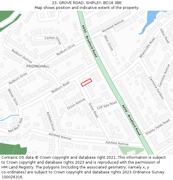 23, GROVE ROAD, SHIPLEY, BD18 3BE: Location map and indicative extent of plot