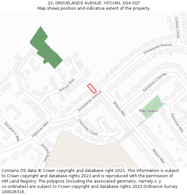 23, GROVELANDS AVENUE, HITCHIN, SG4 0QT: Location map and indicative extent of plot
