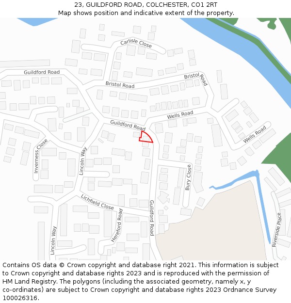 23, GUILDFORD ROAD, COLCHESTER, CO1 2RT: Location map and indicative extent of plot
