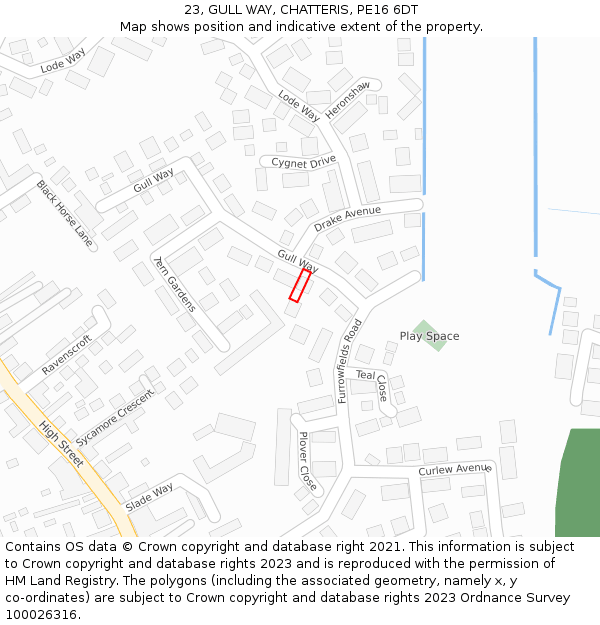 23, GULL WAY, CHATTERIS, PE16 6DT: Location map and indicative extent of plot