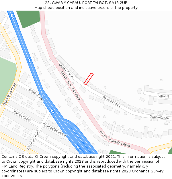 23, GWAR Y CAEAU, PORT TALBOT, SA13 2UR: Location map and indicative extent of plot
