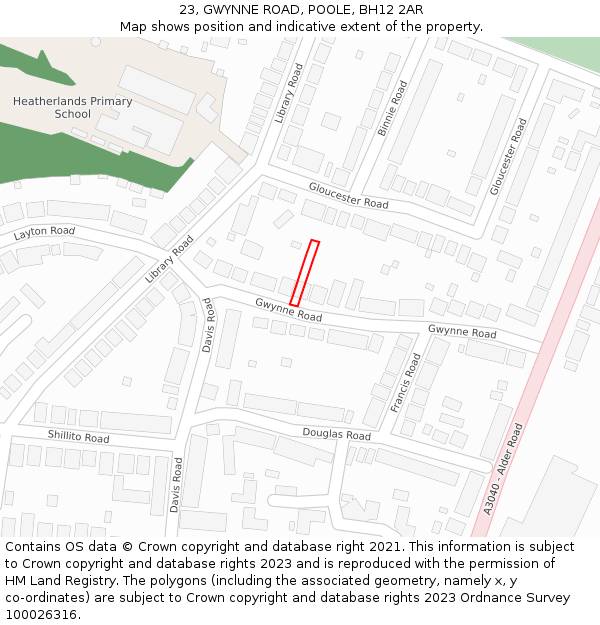 23, GWYNNE ROAD, POOLE, BH12 2AR: Location map and indicative extent of plot