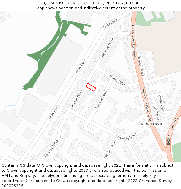 23, HACKING DRIVE, LONGRIDGE, PRESTON, PR3 3EP: Location map and indicative extent of plot