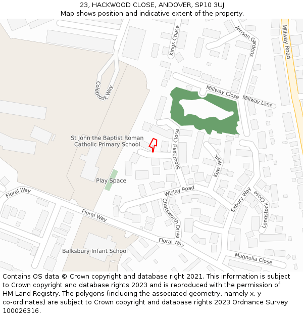 23, HACKWOOD CLOSE, ANDOVER, SP10 3UJ: Location map and indicative extent of plot