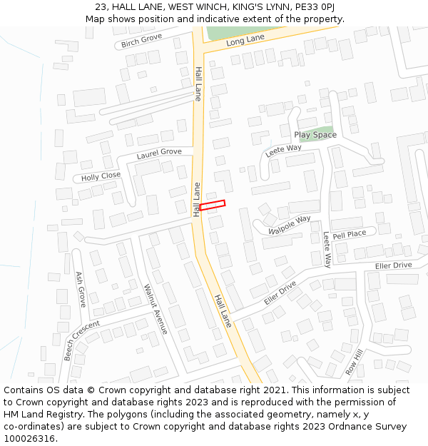 23, HALL LANE, WEST WINCH, KING'S LYNN, PE33 0PJ: Location map and indicative extent of plot