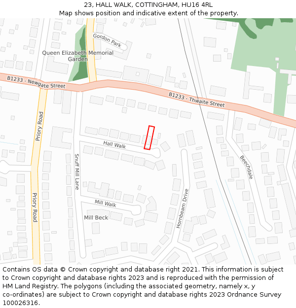 23, HALL WALK, COTTINGHAM, HU16 4RL: Location map and indicative extent of plot