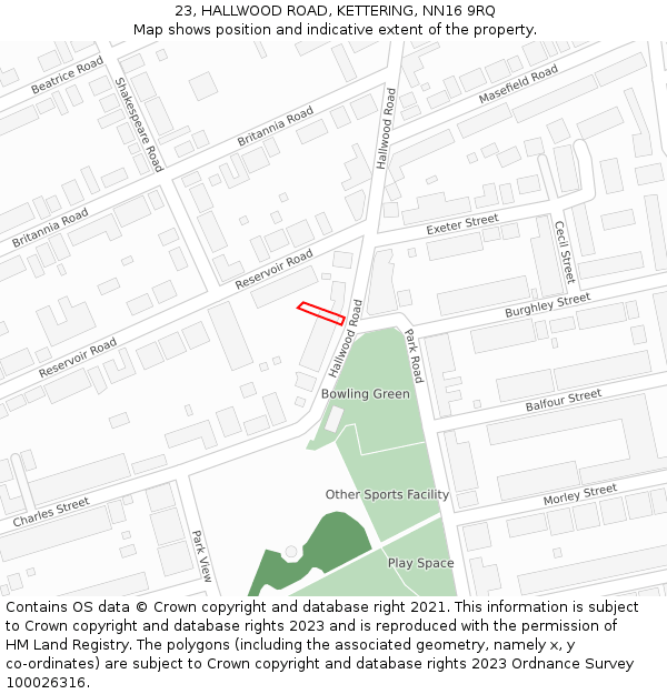 23, HALLWOOD ROAD, KETTERING, NN16 9RQ: Location map and indicative extent of plot