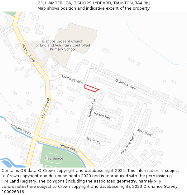 23, HAMBER LEA, BISHOPS LYDEARD, TAUNTON, TA4 3NJ: Location map and indicative extent of plot