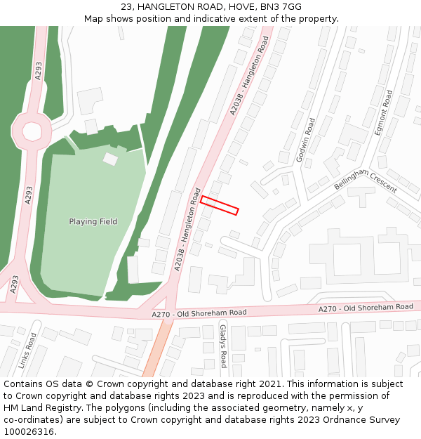 23, HANGLETON ROAD, HOVE, BN3 7GG: Location map and indicative extent of plot