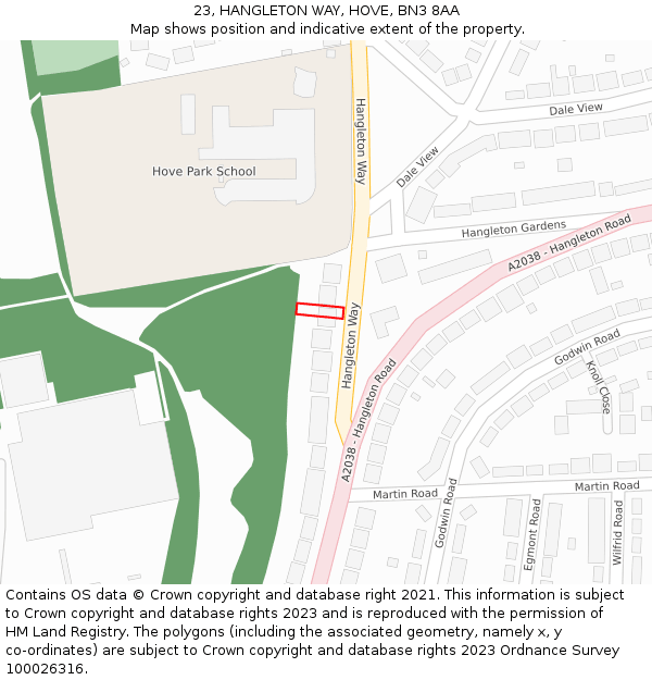 23, HANGLETON WAY, HOVE, BN3 8AA: Location map and indicative extent of plot