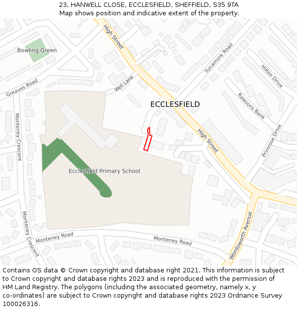 23, HANWELL CLOSE, ECCLESFIELD, SHEFFIELD, S35 9TA: Location map and indicative extent of plot
