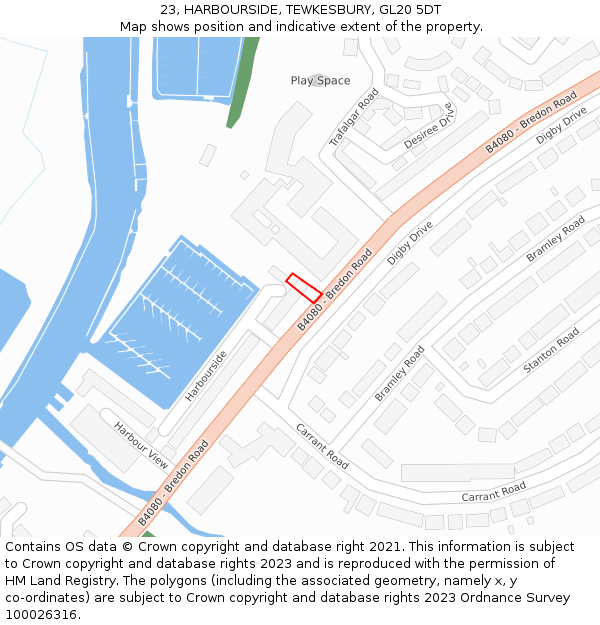 23, HARBOURSIDE, TEWKESBURY, GL20 5DT: Location map and indicative extent of plot