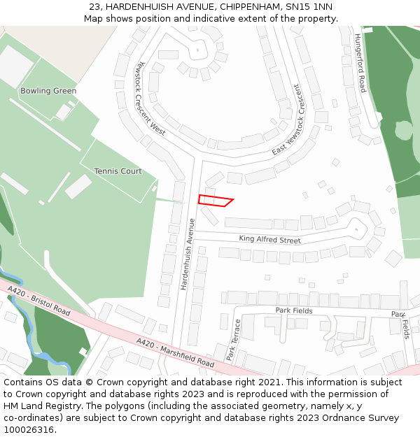 23, HARDENHUISH AVENUE, CHIPPENHAM, SN15 1NN: Location map and indicative extent of plot