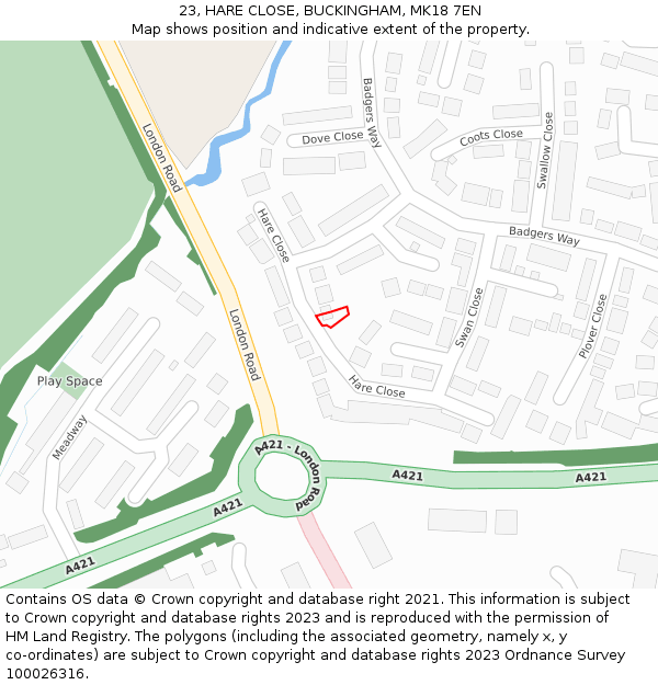 23, HARE CLOSE, BUCKINGHAM, MK18 7EN: Location map and indicative extent of plot
