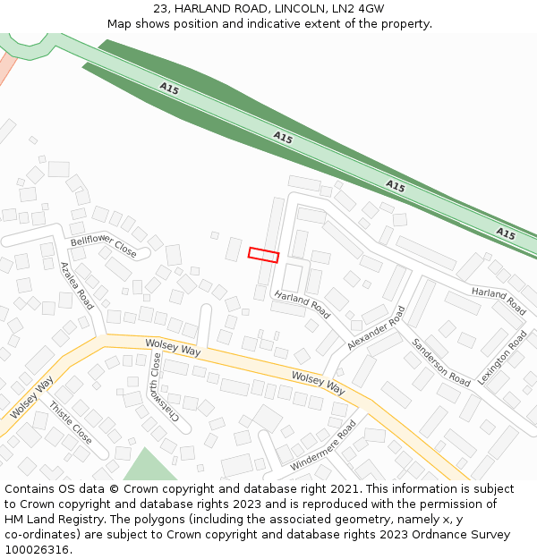 23, HARLAND ROAD, LINCOLN, LN2 4GW: Location map and indicative extent of plot