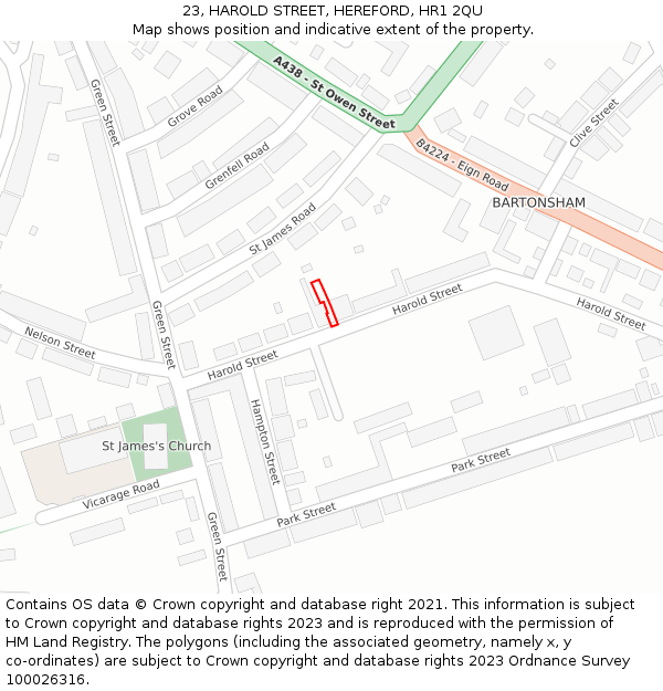 23, HAROLD STREET, HEREFORD, HR1 2QU: Location map and indicative extent of plot